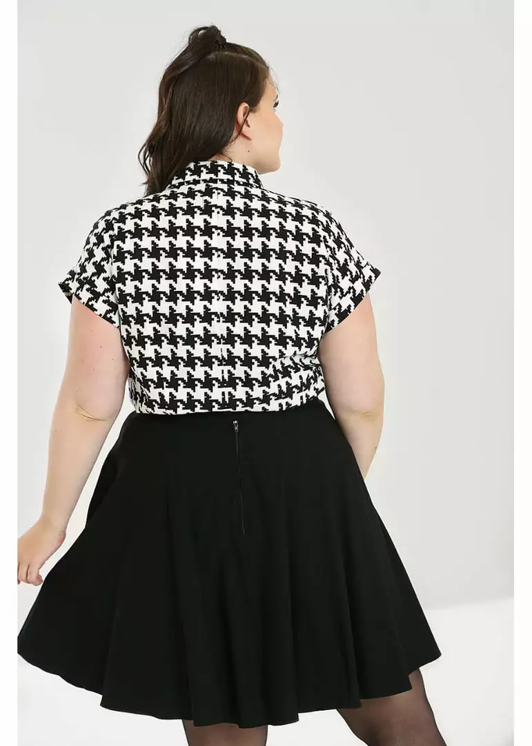 New In Hell Bunny Blake Houndstooth 60's Blouse Black White 10 New In Hell Bunny Blake Houndstooth 60's Blouse Black White