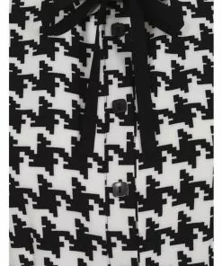 New In Hell Bunny Blake Houndstooth 60's Blouse Black White 14 New In Hell Bunny Blake Houndstooth 60's Blouse Black White