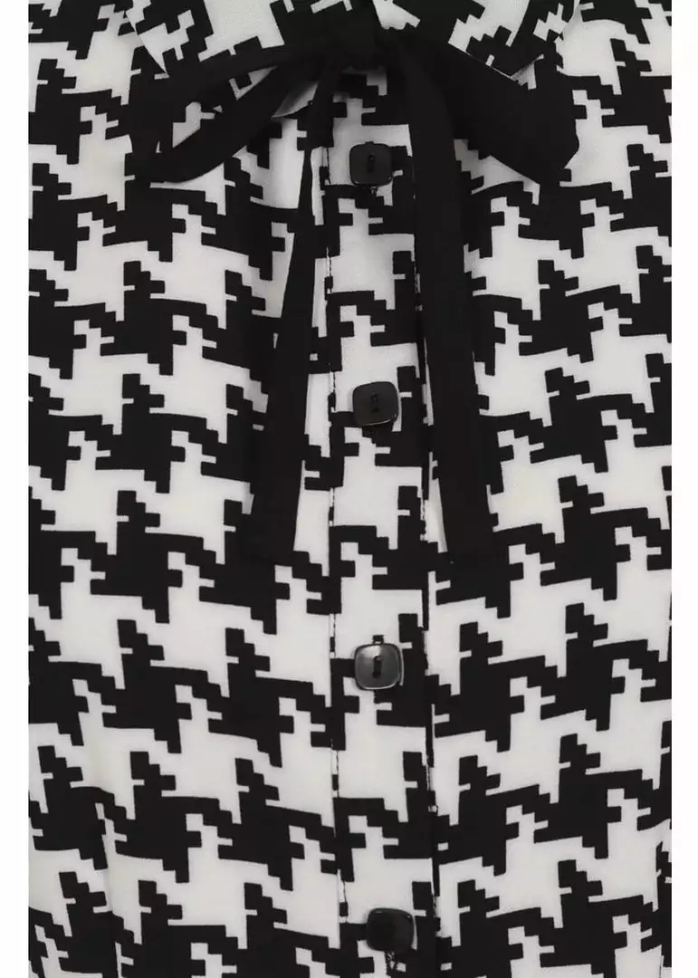 New In Hell Bunny Blake Houndstooth 60's Blouse Black White 5 New In Hell Bunny Blake Houndstooth 60's Blouse Black White