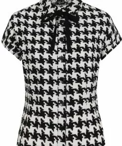 New In Hell Bunny Blake Houndstooth 60's Blouse Black White