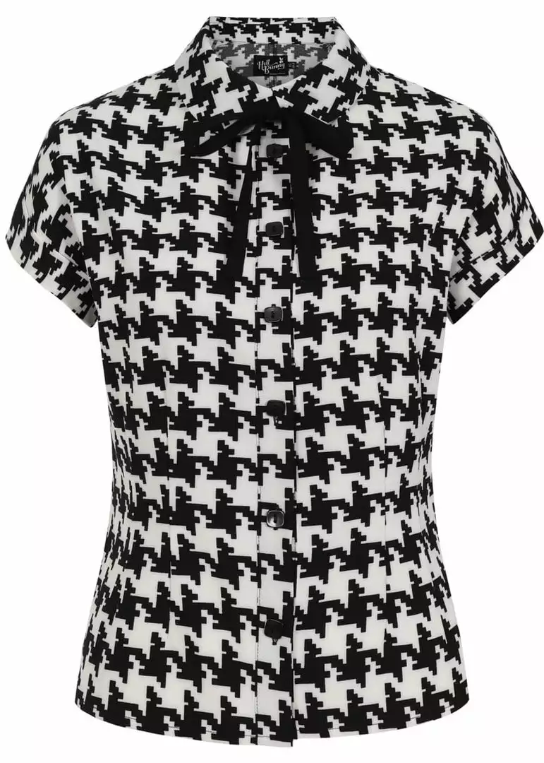 New In Hell Bunny Blake Houndstooth 60's Blouse Black White 4 New In Hell Bunny Blake Houndstooth 60's Blouse Black White