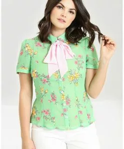 New In Hell Bunny Adelina 40's Blouse In Mint