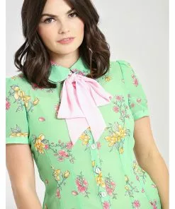 New In Hell Bunny Adelina 40's Blouse In Mint