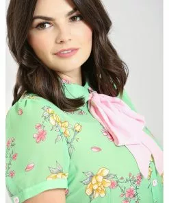 New In Hell Bunny Adelina 40's Blouse In Mint