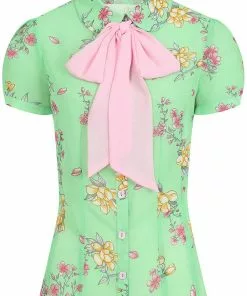 New In Hell Bunny Adelina 40's Blouse In Mint