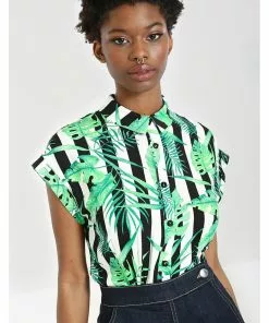 New In Hell Bunny Solana Leaves 60's Shirt Black White 12 New In Hell Bunny Solana Leaves 60's Shirt Black White