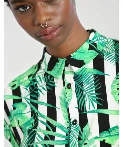 New In Hell Bunny Solana Leaves 60's Shirt Black White 10 New In Hell Bunny Solana Leaves 60's Shirt Black White