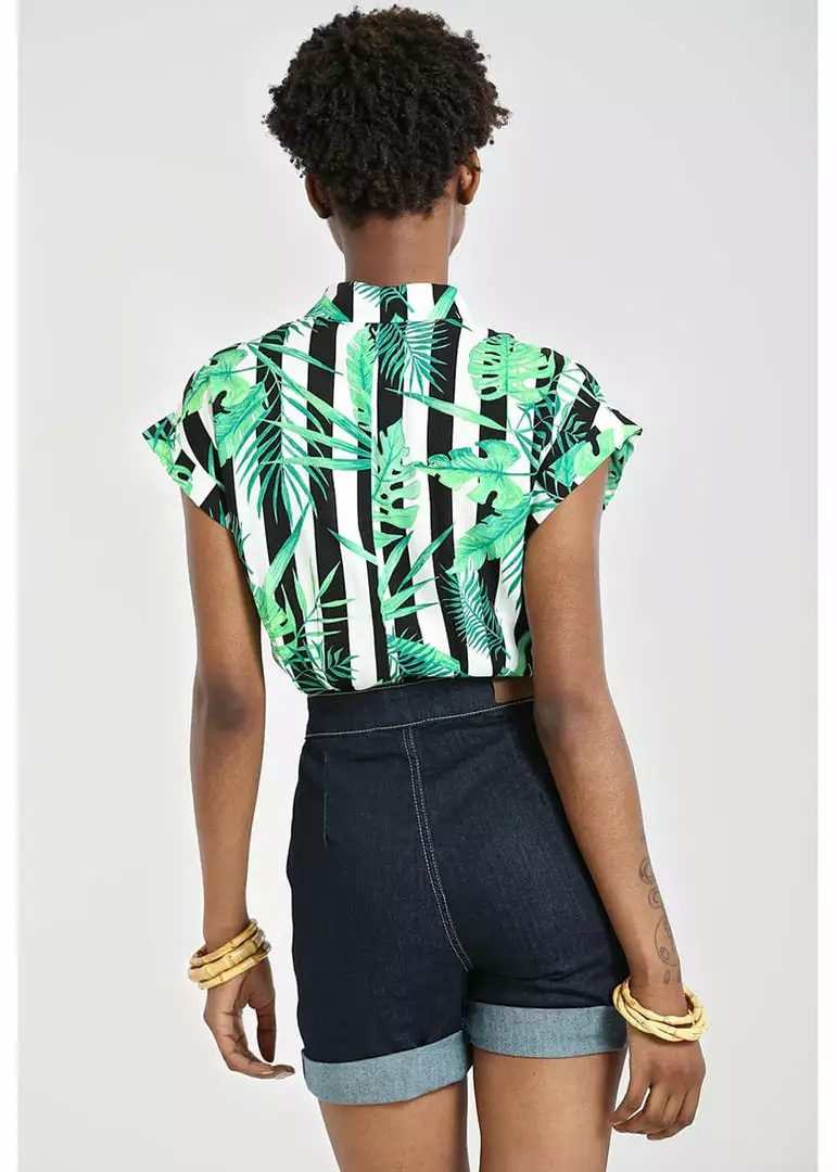 New In Hell Bunny Solana Leaves 60's Shirt Black White 8 New In Hell Bunny Solana Leaves 60's Shirt Black White