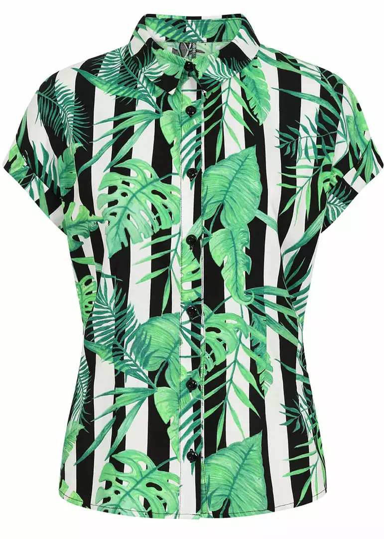 New In Hell Bunny Solana Leaves 60's Shirt Black White 3 New In Hell Bunny Solana Leaves 60's Shirt Black White