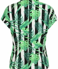 New In Hell Bunny Solana Leaves 60's Shirt Black White 11 New In Hell Bunny Solana Leaves 60's Shirt Black White