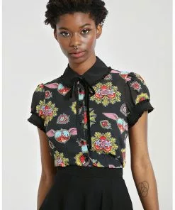 Hell Bunny Amias Sacred Heart 50's Blouse Black New In 13 Hell Bunny Amias Sacred Heart 50's Blouse Black New In