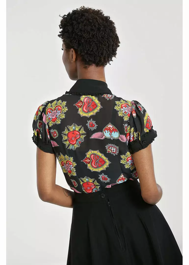 Hell Bunny Amias Sacred Heart 50's Blouse Black New In 6 Hell Bunny Amias Sacred Heart 50's Blouse Black New In