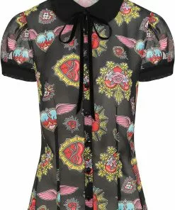 Hell Bunny Amias Sacred Heart 50's Blouse Black New In