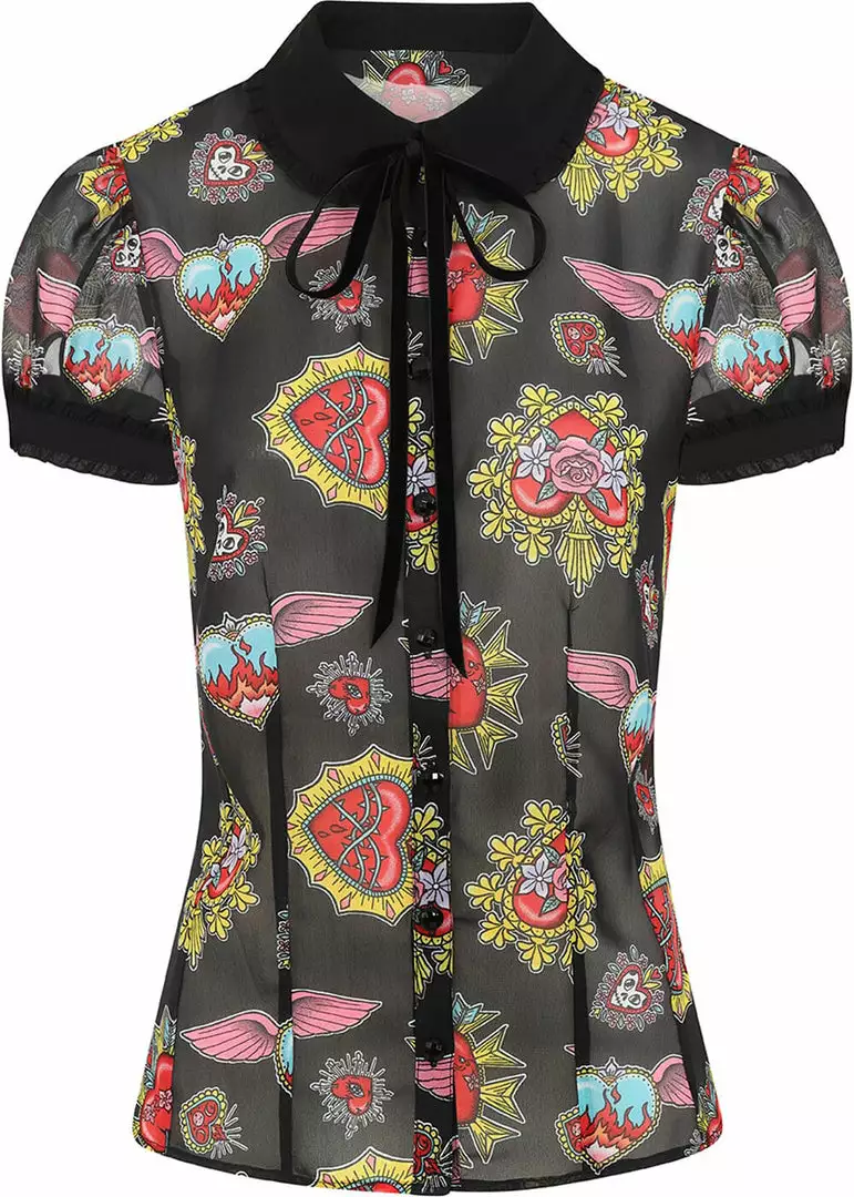 Hell Bunny Amias Sacred Heart 50's Blouse Black New In 3 Hell Bunny Amias Sacred Heart 50's Blouse Black New In