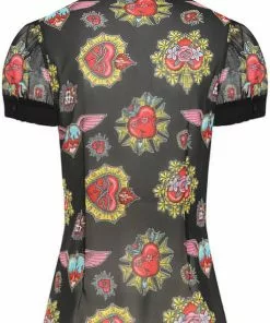Hell Bunny Amias Sacred Heart 50's Blouse Black New In 12 Hell Bunny Amias Sacred Heart 50's Blouse Black New In