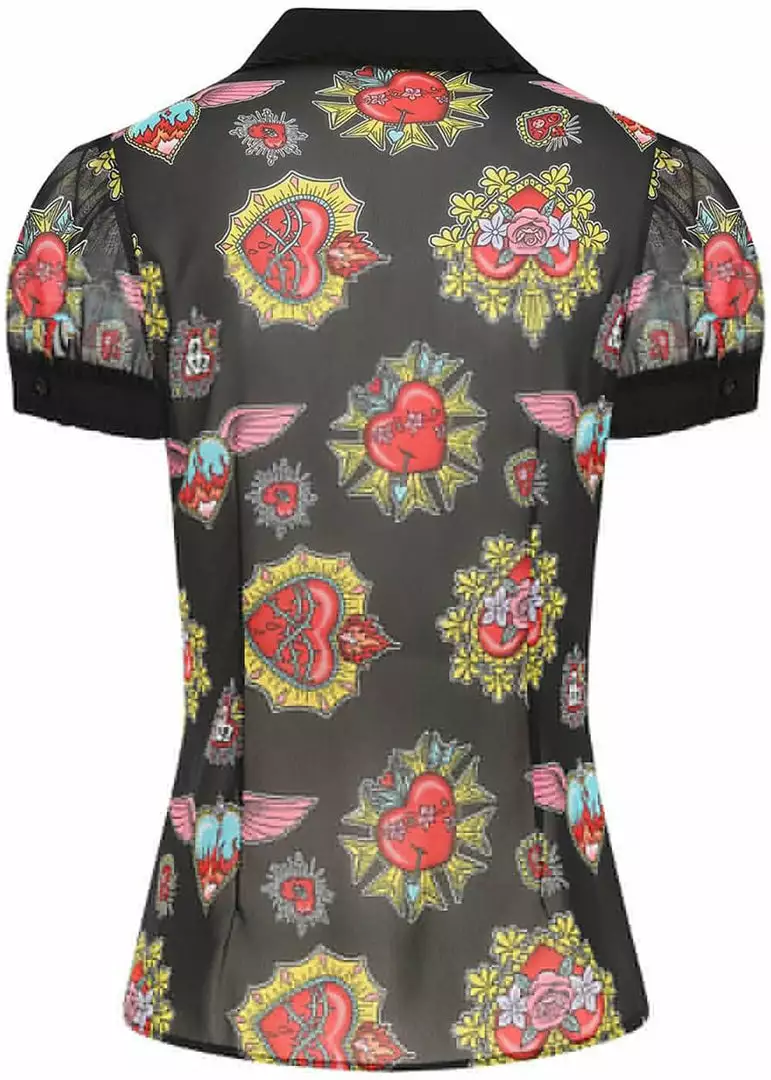 Hell Bunny Amias Sacred Heart 50's Blouse Black New In 7 Hell Bunny Amias Sacred Heart 50's Blouse Black New In