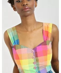 Hell Bunny Lucia 60's Rainbow Crop Top Multi