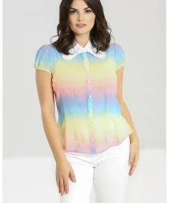 New In Hell Bunny Halo 60's Rainbow Blouse Multi 15 New In Hell Bunny Halo 60's Rainbow Blouse Multi