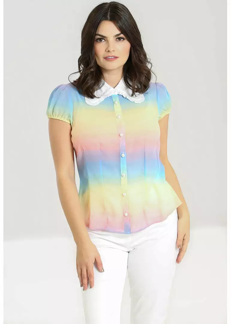 New In Hell Bunny Halo 60's Rainbow Blouse Multi 9 New In Hell Bunny Halo 60's Rainbow Blouse Multi