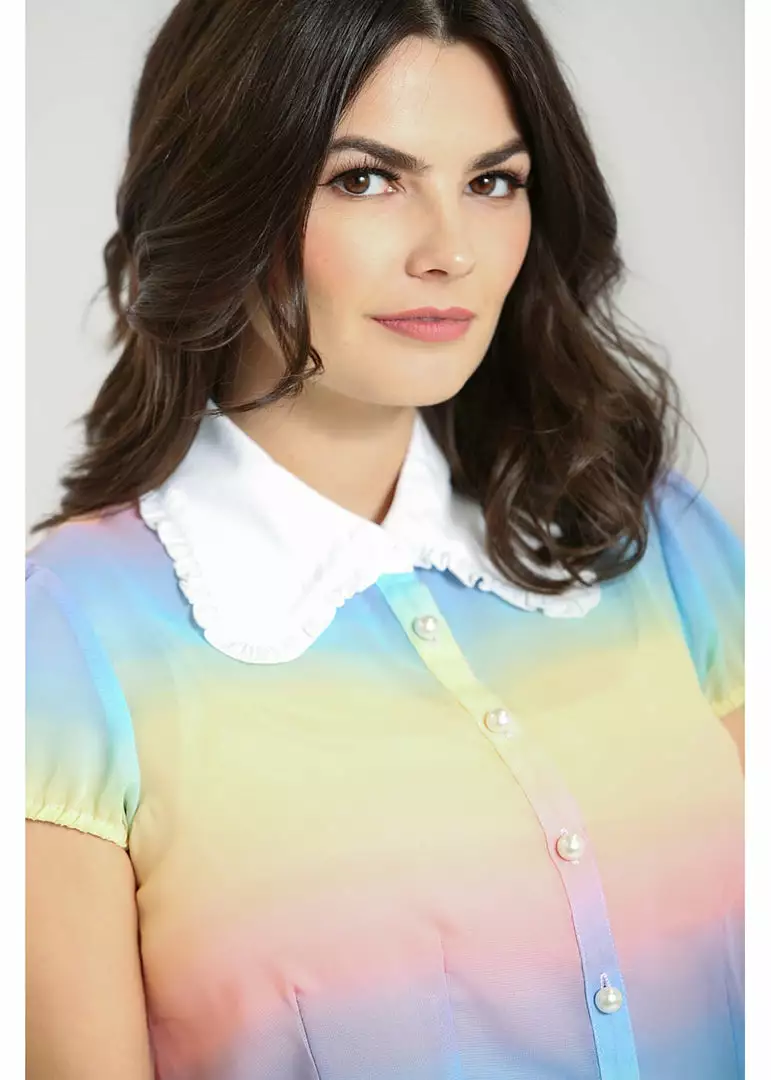 New In Hell Bunny Halo 60's Rainbow Blouse Multi 4 New In Hell Bunny Halo 60's Rainbow Blouse Multi