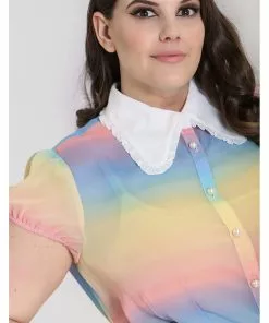 New In Hell Bunny Halo 60's Rainbow Blouse Multi 11 New In Hell Bunny Halo 60's Rainbow Blouse Multi