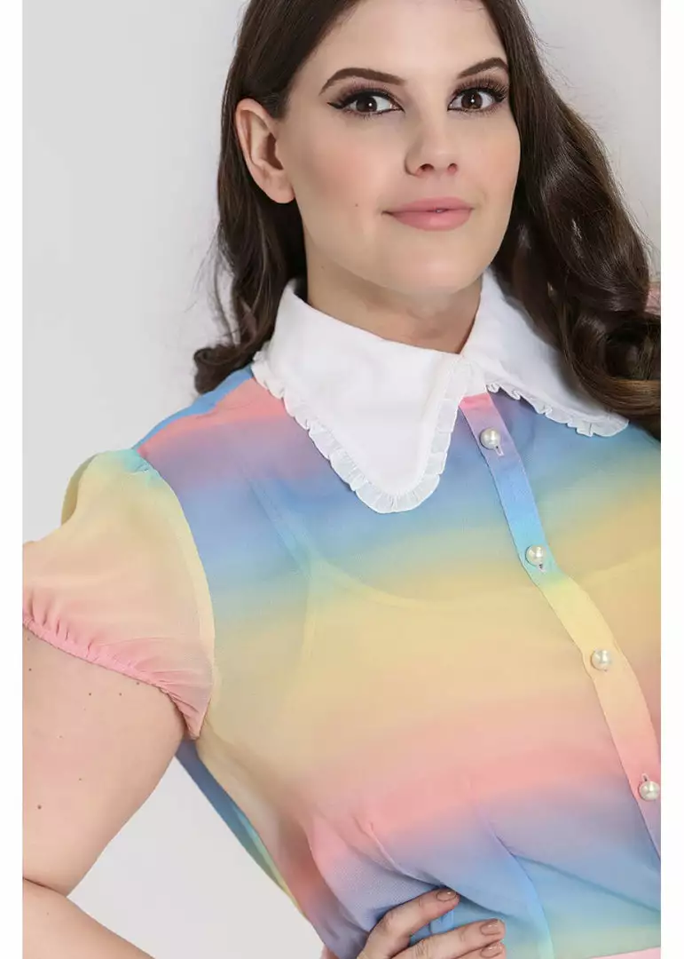 New In Hell Bunny Halo 60's Rainbow Blouse Multi 5 New In Hell Bunny Halo 60's Rainbow Blouse Multi