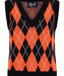 Hell Bunny Rhombus Vest 60's Top Black Orange New In
