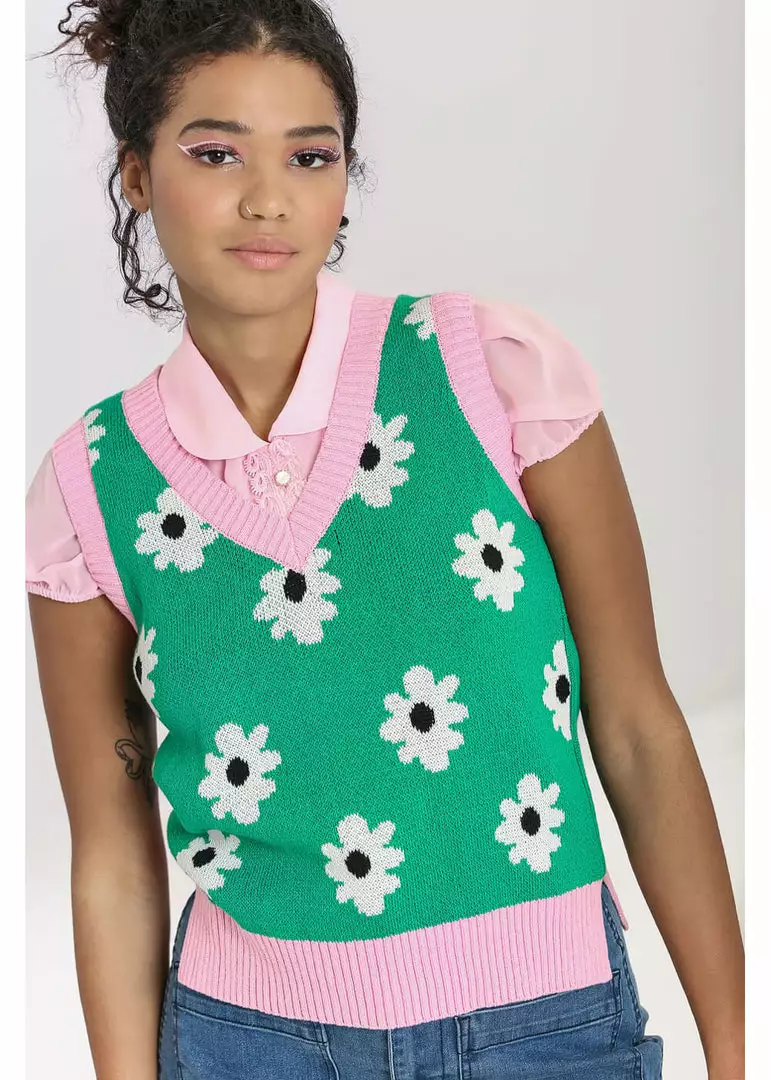 Hell Bunny Kitsch Daisy 60's Vest Top Green 3 Hell Bunny Kitsch Daisy 60's Vest Top Green