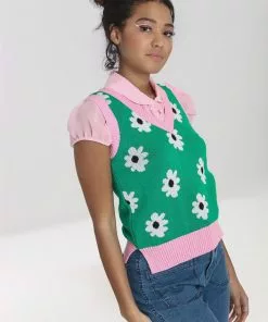 Hell Bunny Kitsch Daisy 60's Vest Top Green 7 Hell Bunny Kitsch Daisy 60's Vest Top Green