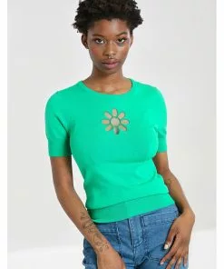 Hell Bunny Flower Power 60's Top Green