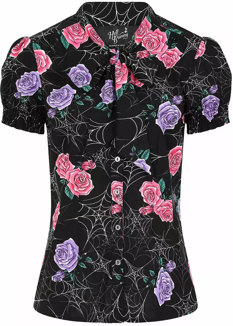 Hell Bunny Eloise Spiderweb 50's Blouse Black New In 3 Hell Bunny Eloise Spiderweb 50's Blouse Black New In