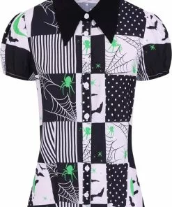 Hell Bunny Annie Bats 50's Blouse Black White New In