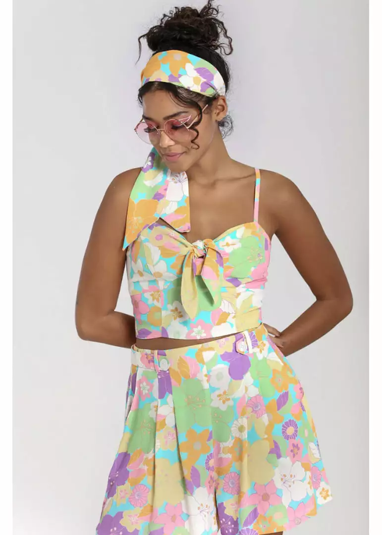 New In Hell Bunny Florette 60's Crop Top In Multi 3 New In Hell Bunny Florette 60's Crop Top In Multi