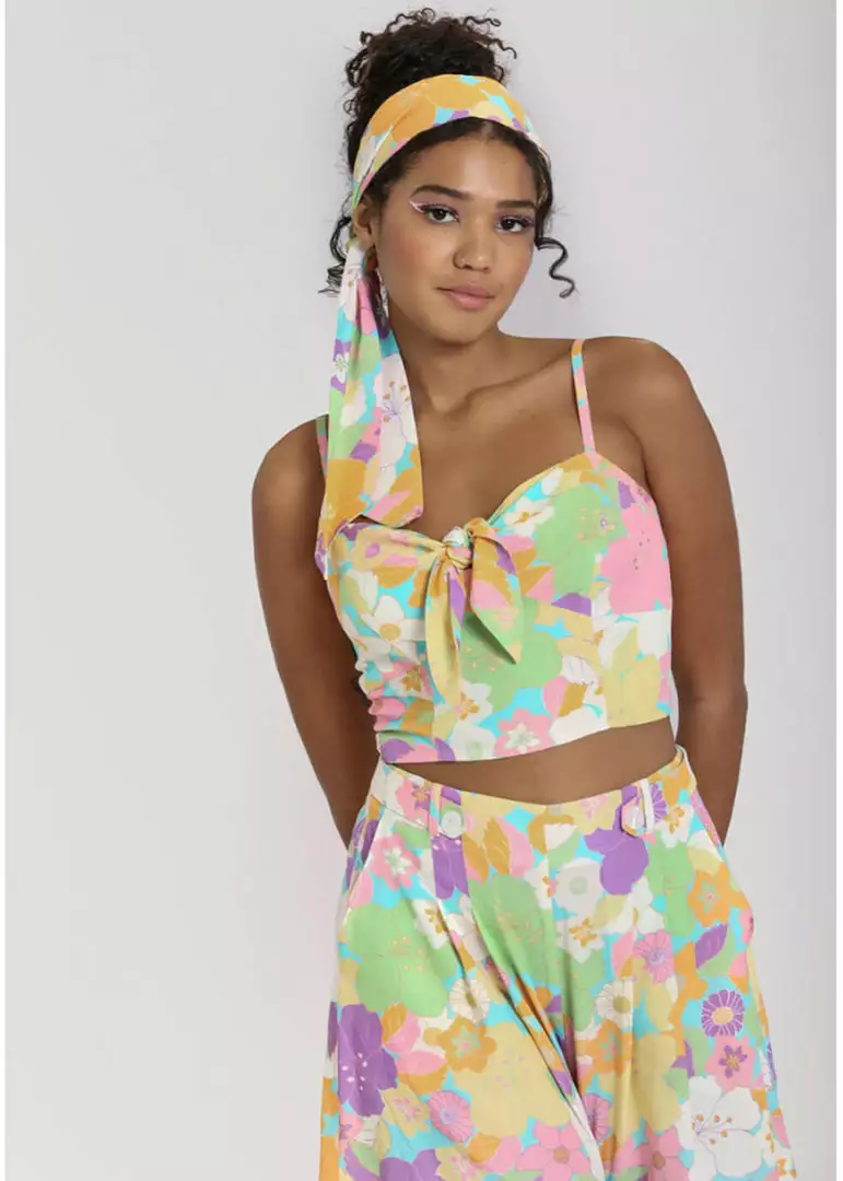 New In Hell Bunny Florette 60's Crop Top In Multi 7 New In Hell Bunny Florette 60's Crop Top In Multi