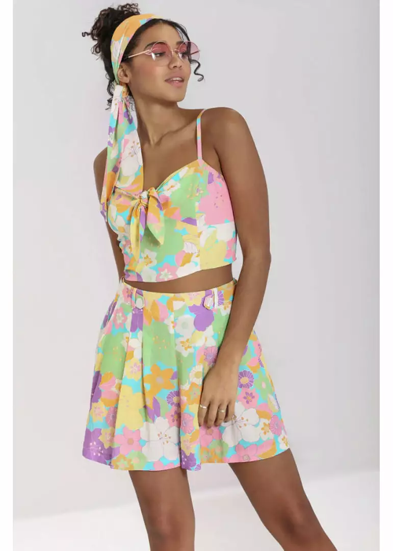 New In Hell Bunny Florette 60's Crop Top In Multi 6 New In Hell Bunny Florette 60's Crop Top In Multi