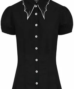 Hell Bunny Drusilla Bat 40's Blouse Black White New In