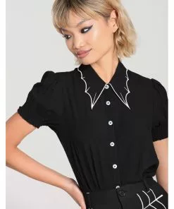 Hell Bunny Drusilla Bat 40's Blouse Black White New In