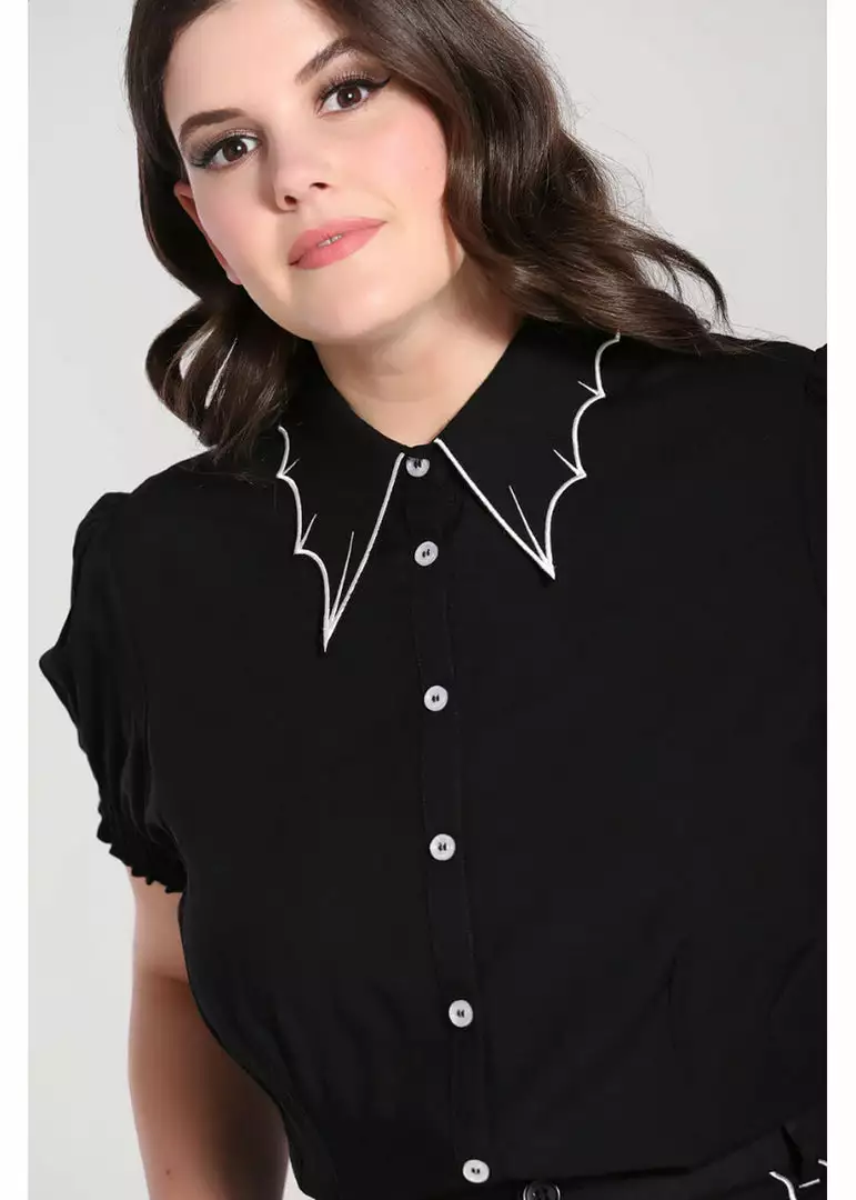 Hell Bunny Drusilla Bat 40's Blouse Black White New In 7 Hell Bunny Drusilla Bat 40's Blouse Black White New In