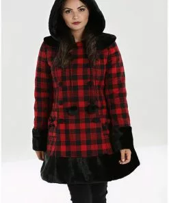New In Hell Bunny Katie Tartan 60's Coat Black Red