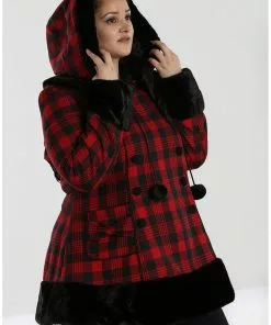New In Hell Bunny Katie Tartan 60's Coat Black Red