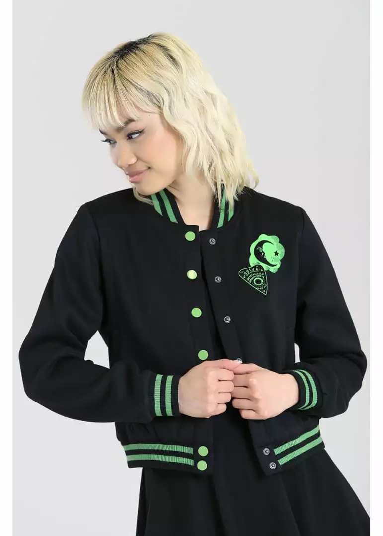 New In Hell Bunny Samara Ouija 50's Jacket Black Green 5 New In Hell Bunny Samara Ouija 50's Jacket Black Green