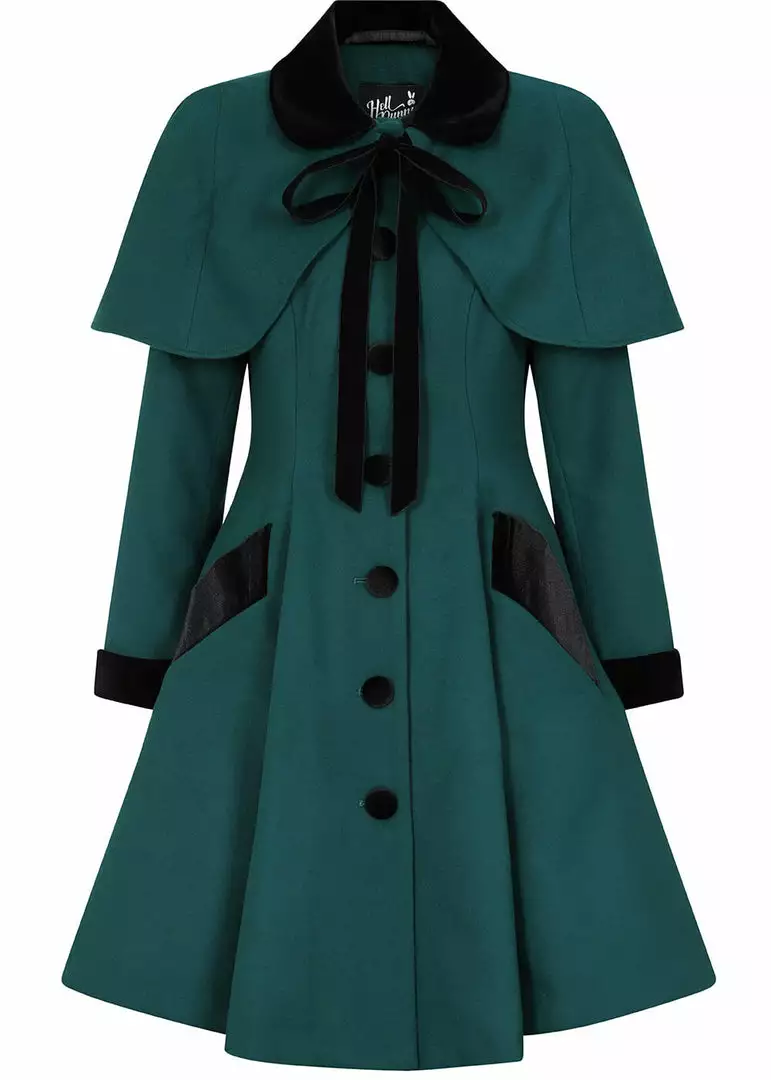 Hell Bunny Anouk 40's Coat Deep Green New In 3 Hell Bunny Anouk 40's Coat Deep Green New In