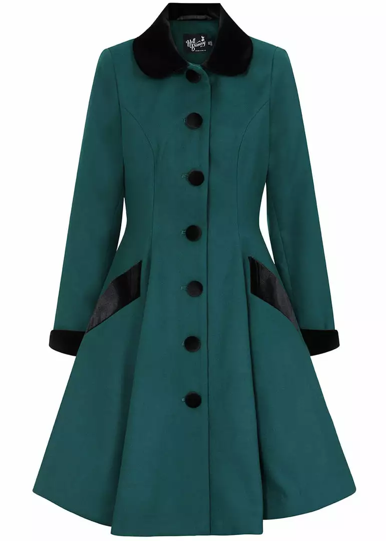 Hell Bunny Anouk 40's Coat Deep Green New In 4 Hell Bunny Anouk 40's Coat Deep Green New In