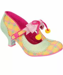 New In Irregular Choice Charming Chum Tartan 40's Pumps Mint Yellow