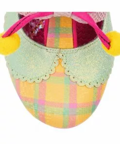 New In Irregular Choice Charming Chum Tartan 40's Pumps Mint Yellow