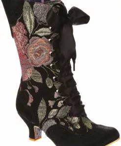 Irregular Choice Chimney Smoke Floral 40's Boots Black