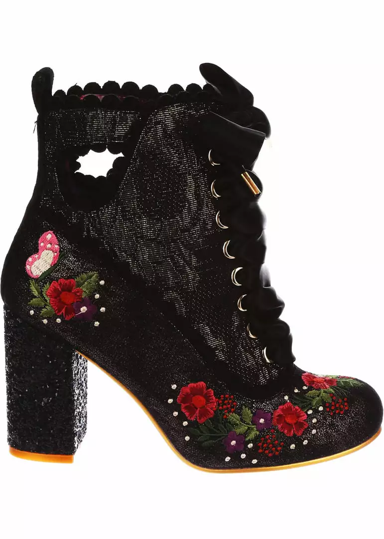 Irregular Choice Garden Walk 40's Boots Black New In 7 Irregular Choice Garden Walk 40's Boots Black New In