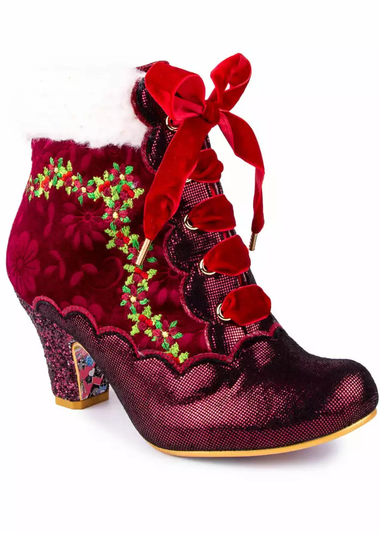 Irregular Choice Party Hot Toddy 40's Boots Burgundy New In 3 Irregular Choice Party Hot Toddy 40's Boots Burgundy New In