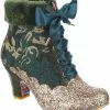New In Irregular Choice Fancy A Cuppa Glitter 40's Ankle Boots Green
