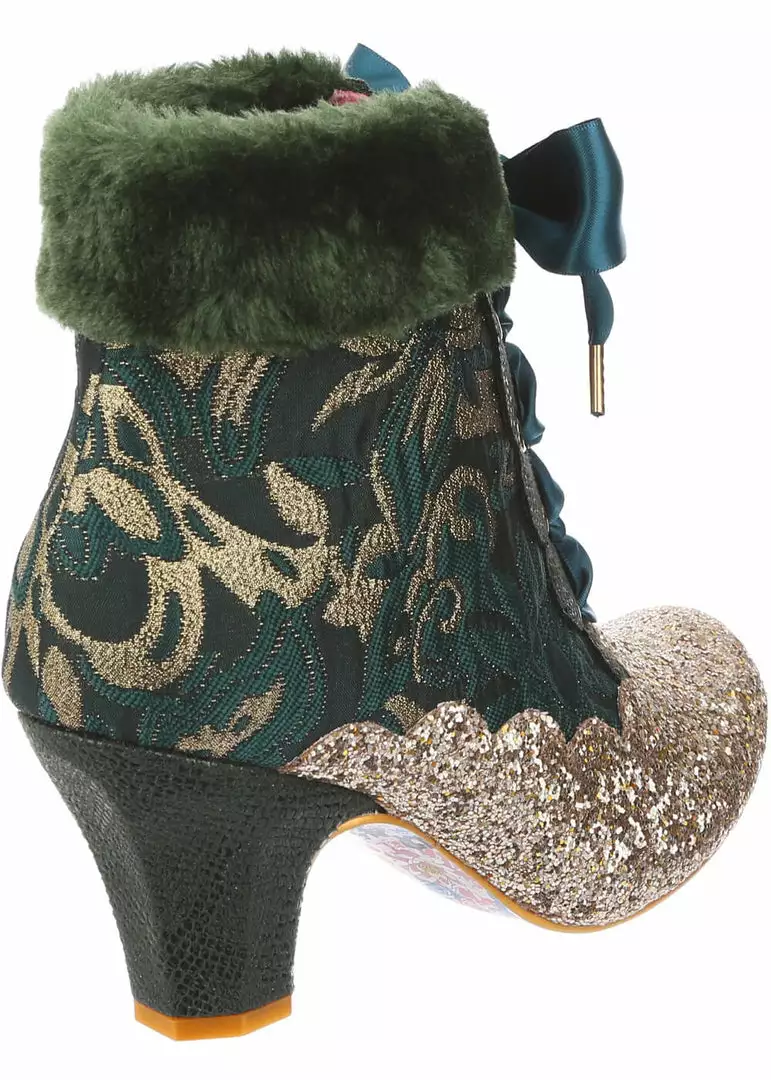 New In Irregular Choice Fancy A Cuppa Glitter 40's Ankle Boots Green 6 New In Irregular Choice Fancy A Cuppa Glitter 40's Ankle Boots Green